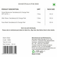 Forest Essentials Essentials For Him, Sandalwood & Orange Peel Spray Luxurious Gift Set For Men With Face Wash, Face Moisturizer, Special Occasion And Birthday Gift For Him, 3 Piece Gift Set