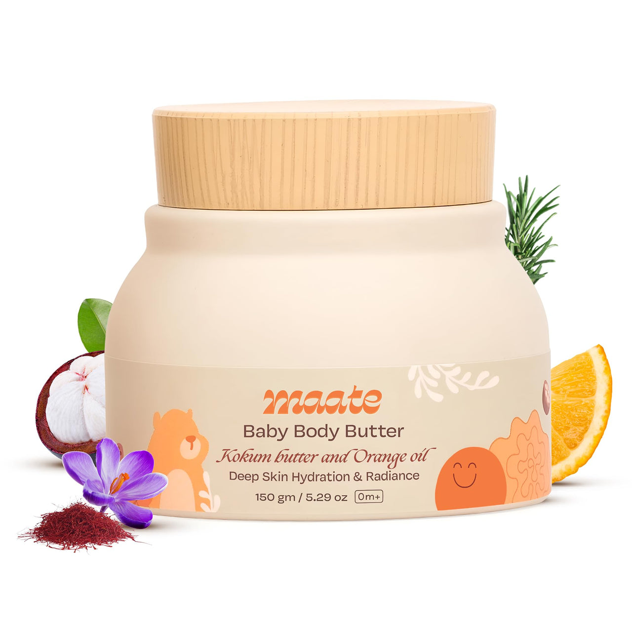 Maate Baby Body Butter (150 gm) | Enriched with Pure Kokum Butter, Shea Butter, Orange & Saffron Oil | Baby Cream For Face, Skin & Body | Baby Body Butter For Kids 0-12 years | Baby Moisturizer Cream