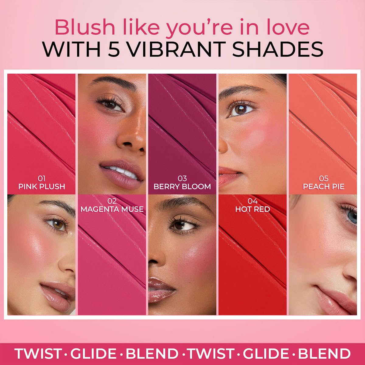 Just Herbs Peach Pie Born To Blush Lightweight | Long Stay | Smooth Texture | Moisturises & Hydrates | Dewy Glow Blush Stick with Shea Butter & Cica for Eyes Cheeks and Lips For Women | 14g