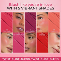 Just Herbs Peach Pie Born To Blush Lightweight | Long Stay | Smooth Texture | Moisturises & Hydrates | Dewy Glow Blush Stick with Shea Butter & Cica for Eyes Cheeks and Lips For Women | 14g