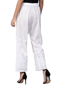 Ada Women's  Hand Embroidered Lucknow Chikan Pure Cotton Palazzo