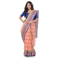 dB DESH BIDESH Women`s Traditional Bengal Tant Tri Leaf Woven Design Pure Handloom Cotton Saree Without Blouse Piece
