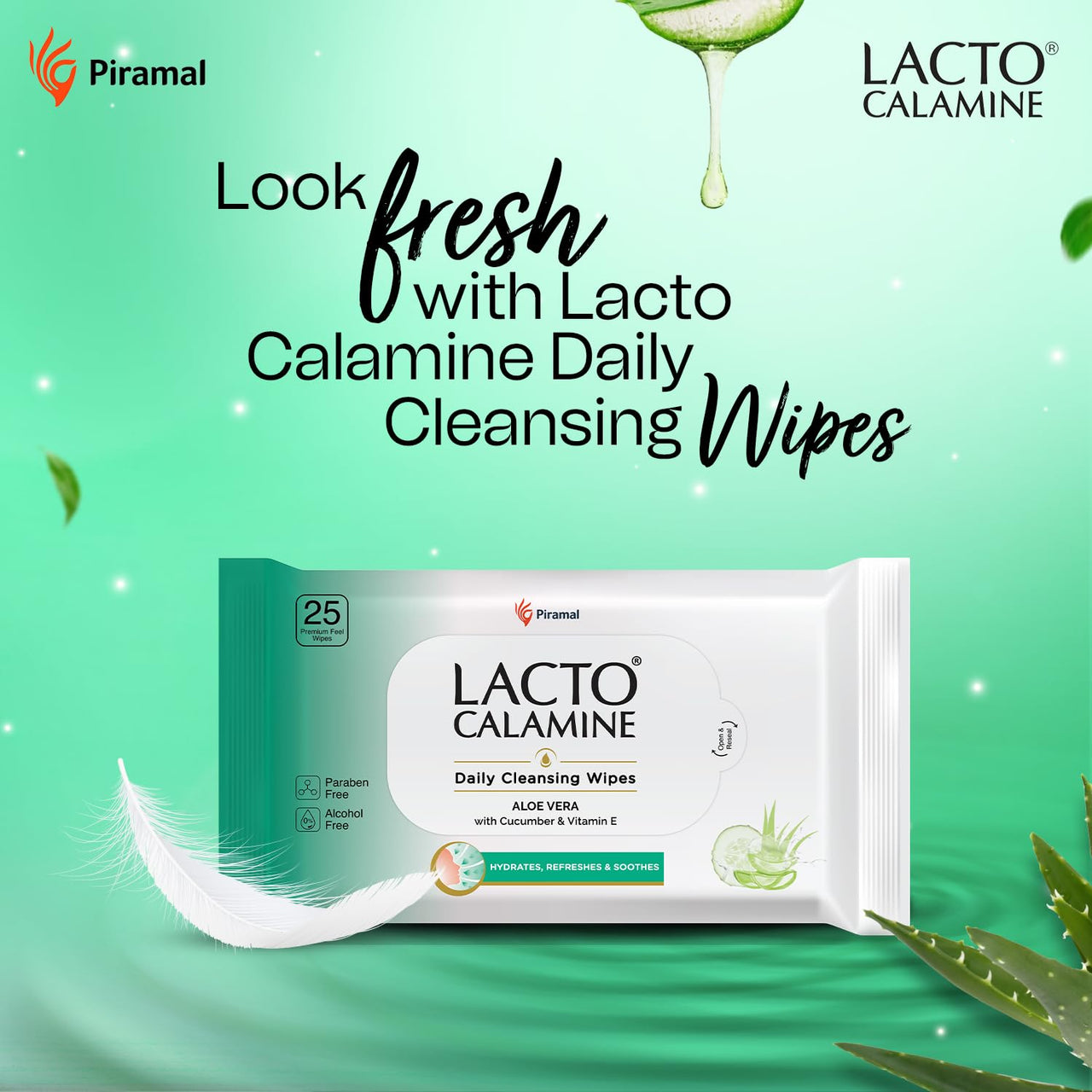 Lacto Calamine Daily Cleansing Facial Wipes 25N Each - Pack of 3 | Wet Wipes for Face with Aloe Vera, Cucumber & Vitamin E | Makeup Remover Wipes| Hydrating,Refreshing, Soothing|Paraben & Alcohol Free