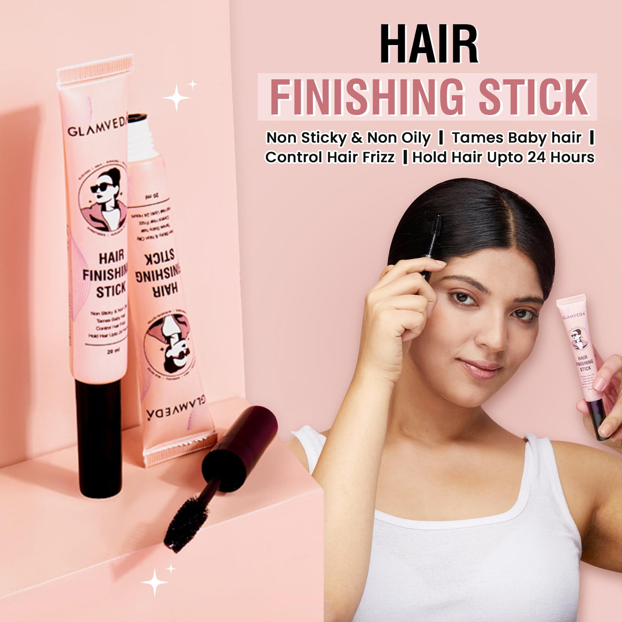 GLAMVEDA Hair Finishing Gel Stick For Women | Non-Greasy And Non-Sticky | One-Stop Solution For Hair Styling | 24 Hours Stay | With Rice Water | 20ml Pack Of 1