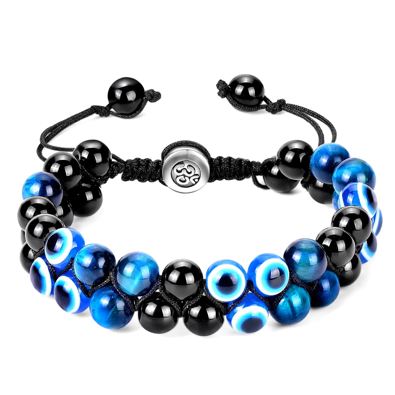 Triple Protection Bracelet 8MM Blue Tiger Eye Evil Eye Black Onyx Stone Bracelet Healing Crystal Natural Stone Bracelet for Men Women Bring Prosperity Luck (8mm Blue Tiger Eye/Evil Eye/Black Onyx) 8mm Blue Tiger Eye/Evil Eye/Black Onyx