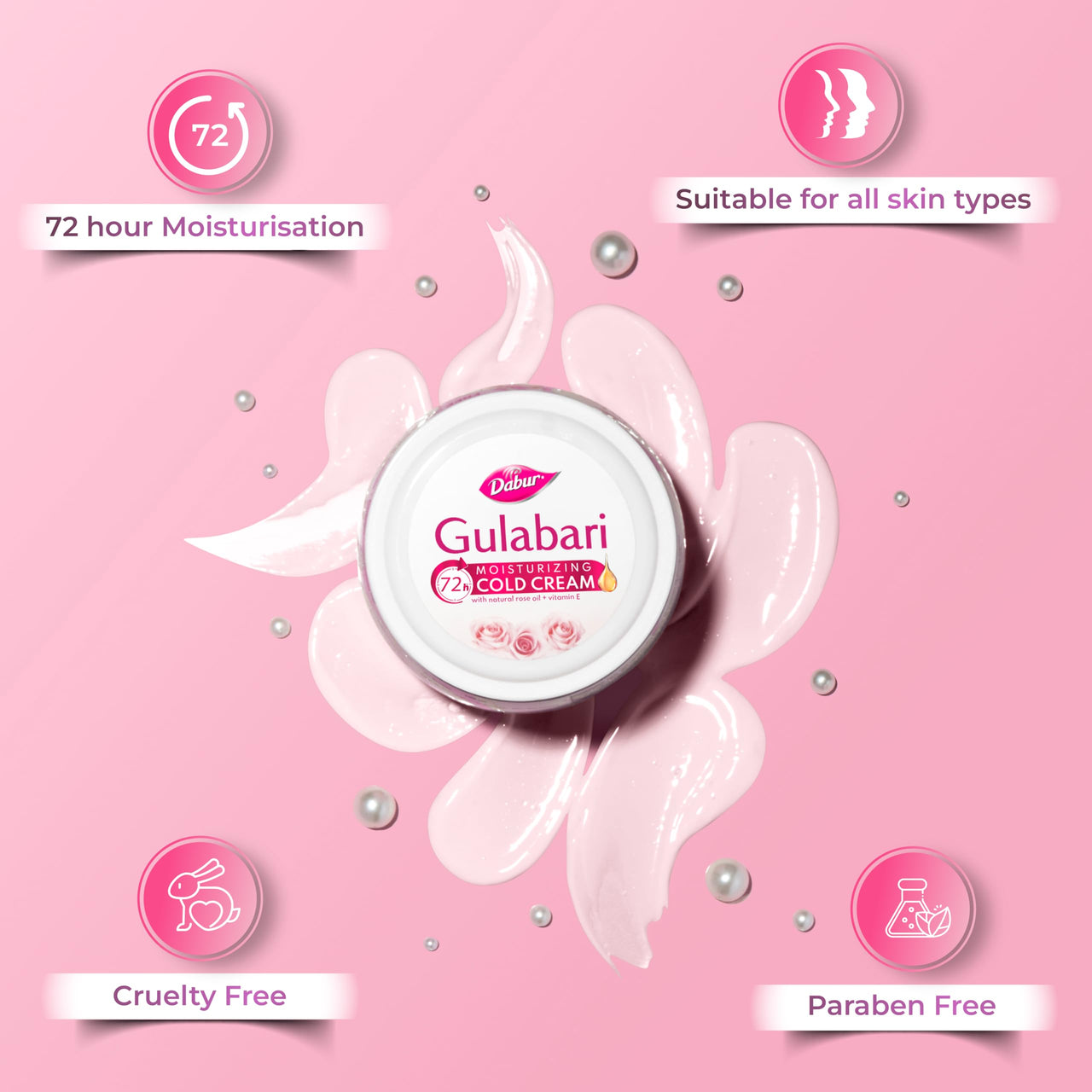 Dabur Gulabari Moisturizing Cold Cream 100gm + Gualabari Lip Balm 8gm | With Goodness of Natural Rose Oil & Vitamin E | Intense Hydration and Deep Moisturization | For Smooth & Soft skin | All Skin types