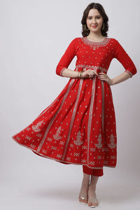 Women's  Rayon Slub Embroidered Kurta Set With Dupatta