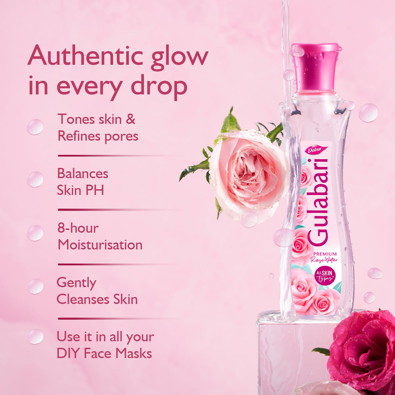 Dabur Gulabari Premium Rose Water/Face Toner - 400ml | No Paraben | Alcohol Free | Cleanses, Hydrates & Moisturises Skin | Balances & Restores Skin's  pH Levels | For All Skin Types