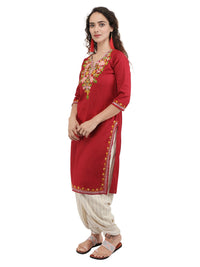 QAZMI Women's  Cotton Straight Embroidered Kurti Black L