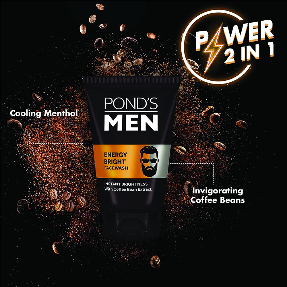 Pond's  Men Energy Bright Anti-Dullness Facewash With Coffee Bean, 100 g (Pack of 2)