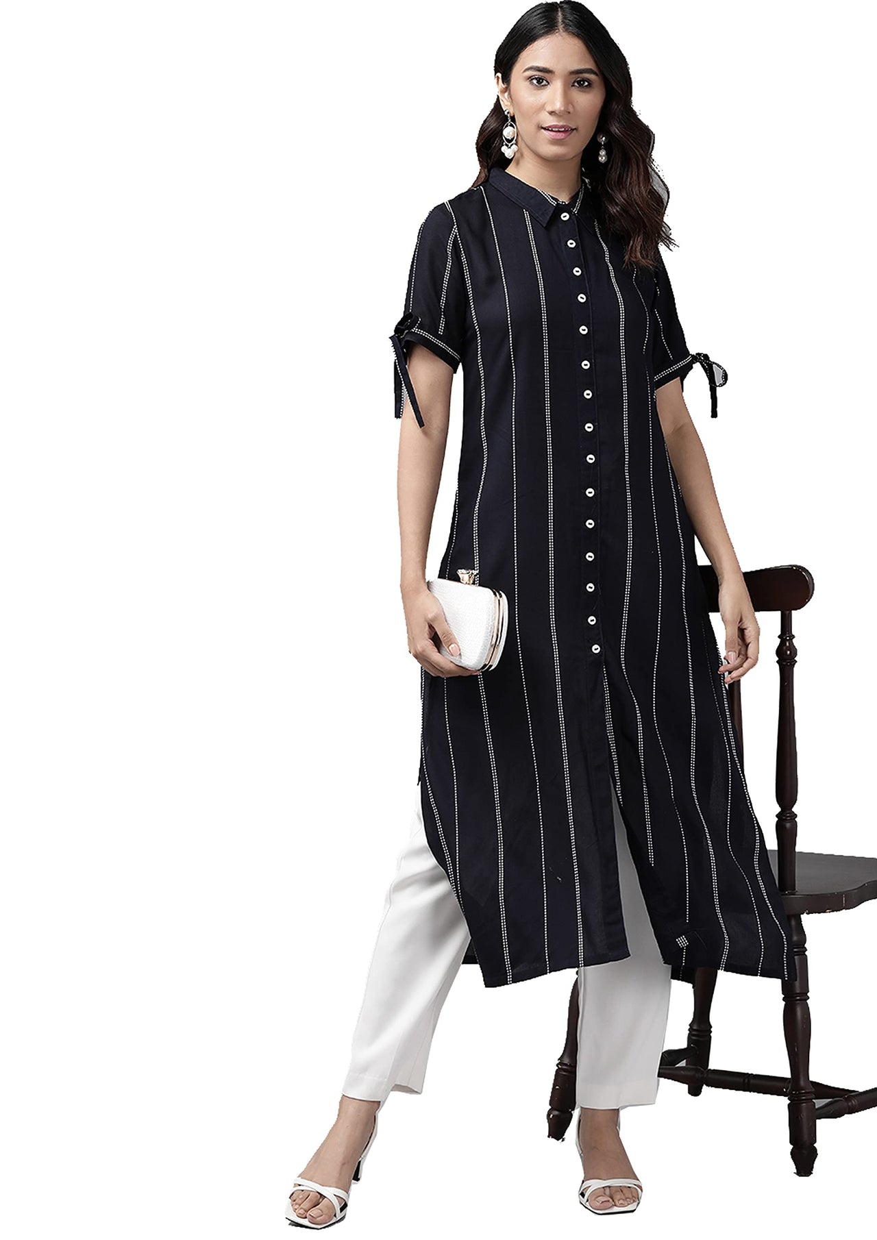 Yash Gallery Women's  Rayon Striped Printed Straight Kurta for Women