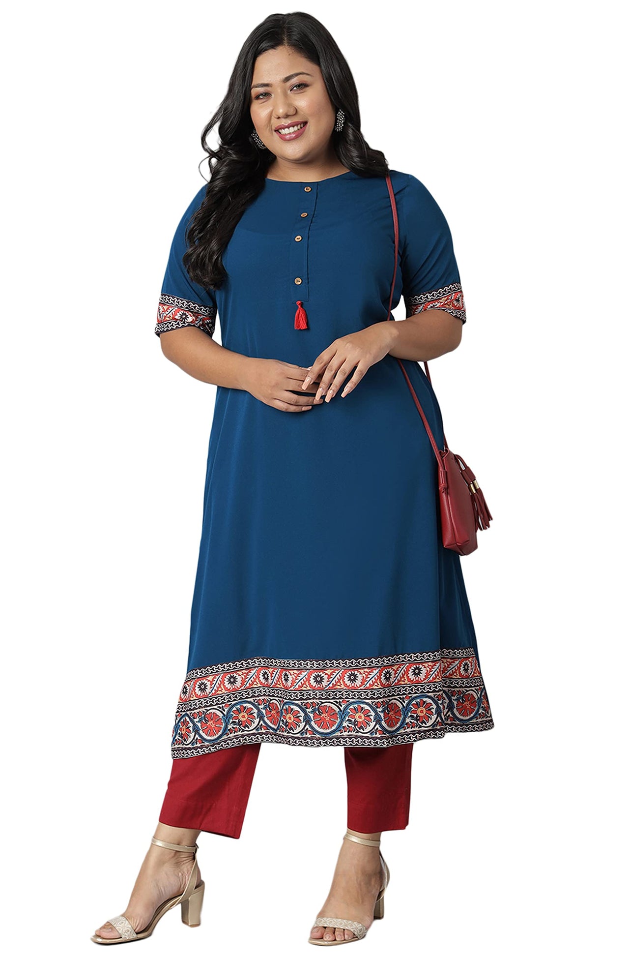 XL LOVE - By Janasya Women's  Plus Size Teal Poly Crepe Kurta