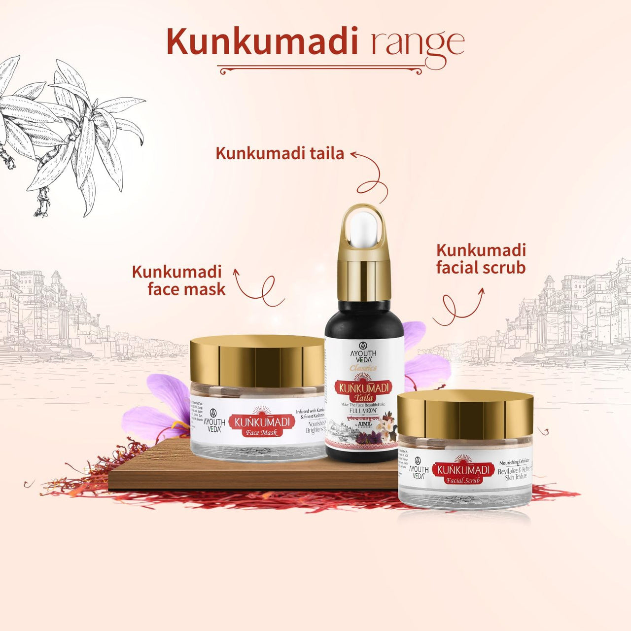 Ayouthveda Kunkumadi Face Scrub | Revitalize & Refine Skin Texture | With Walnut, Finest Kashmiri Saffron & Sunflower Extract | Cleanse Impurities & Promote New Cell Growth (Pack Of 1-50g)