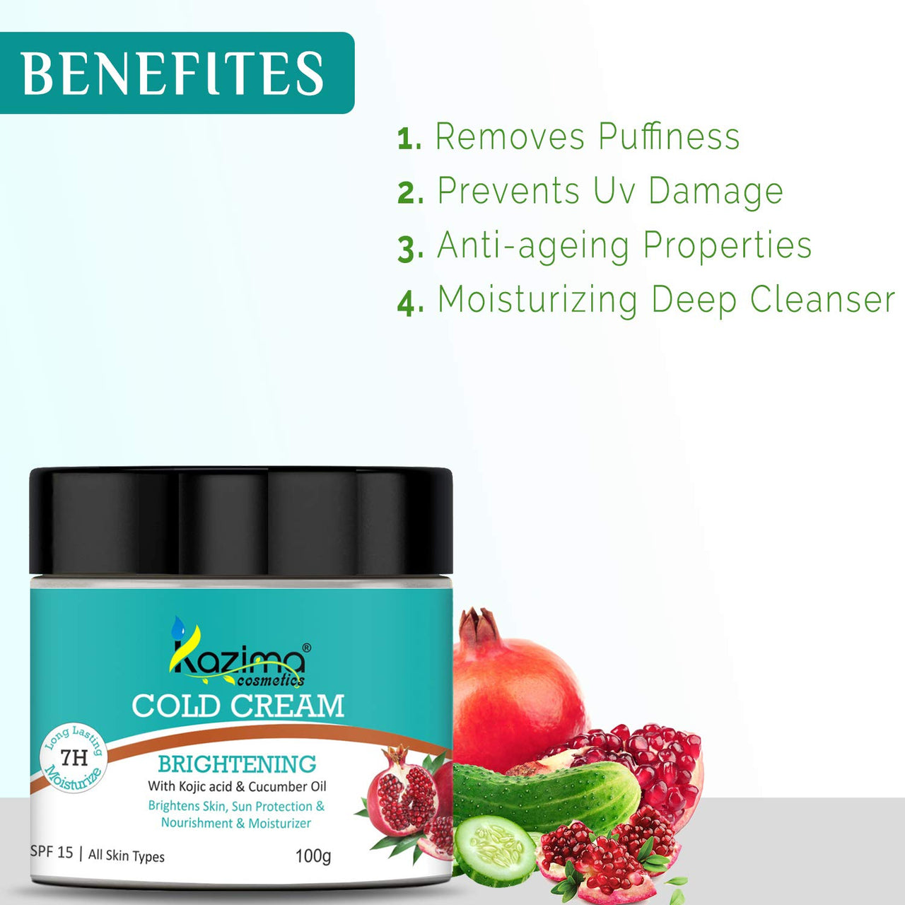 KAZIMA Brightening COLD CREAM (100g) SPF15 with Kojic Acid & Cucumber Oil