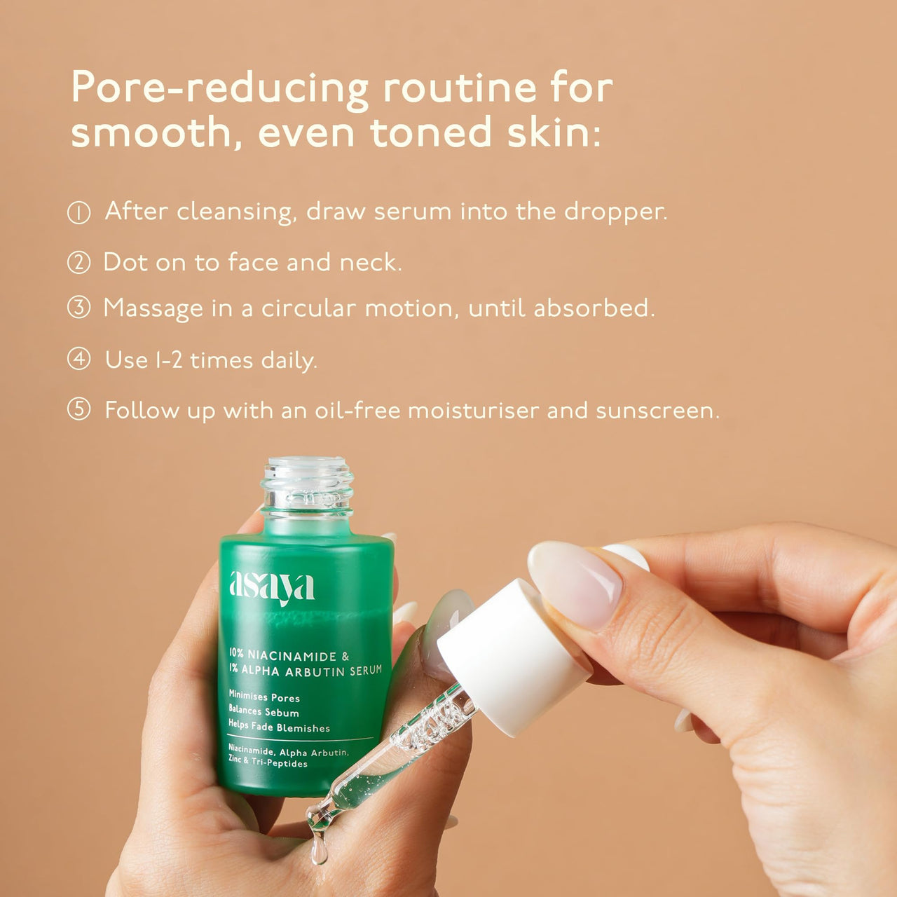 Asaya 10% Niacinamide Face Serum | With Alpha Arbutin & Zinc PCA | Fades Acne Marks, Dark Spots & Blemishes | Controls Sebum & Minimizes Pores | Brightens Skin & Evens Tone | With Tripeptide & Vitamin E for Barrier Repair | Lightweight & Non-Comedogenic |