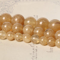 45pcs 8mm Natural Stone Beads Gold Rutilated Quartz Beads Energy Crystal Healing Power Gemstone for Jewelry Making, DIY Bracelet Necklace