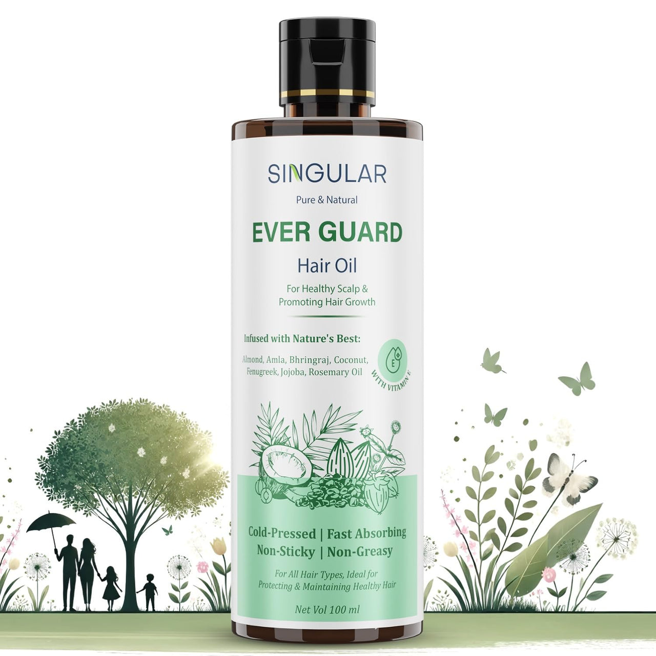 Singular Ever Guard Hair Oil for Men & Women | Hair Growth & Hair Fall Control | Cold-Pressed Blend of Argan, Almond, Bhringraj, Rosemary Oil & Vitamin E - 100 ml