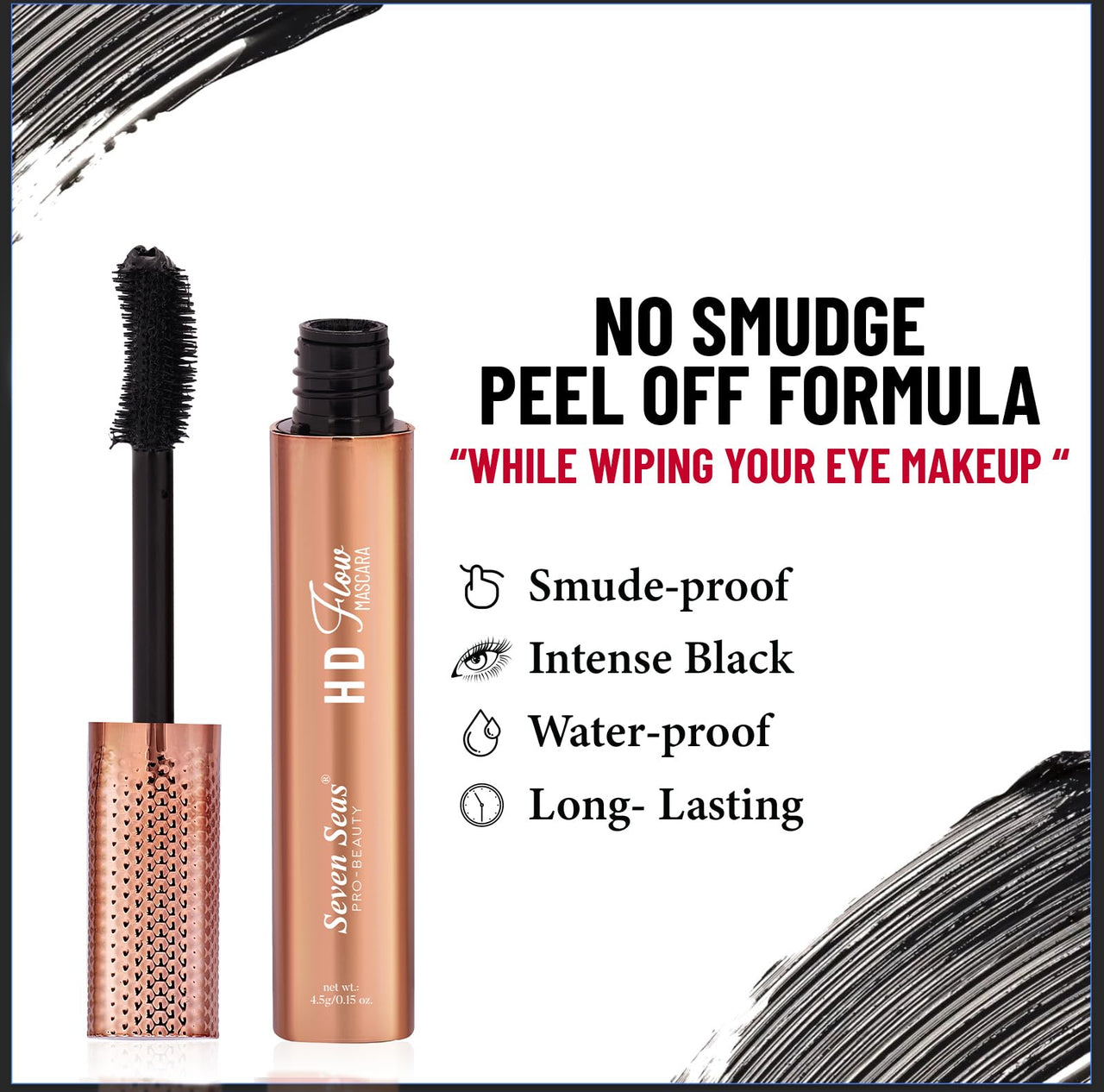 Seven Seas Intense Black Water & Smudge Proof HD Flow Mascara (Black,4.5g)