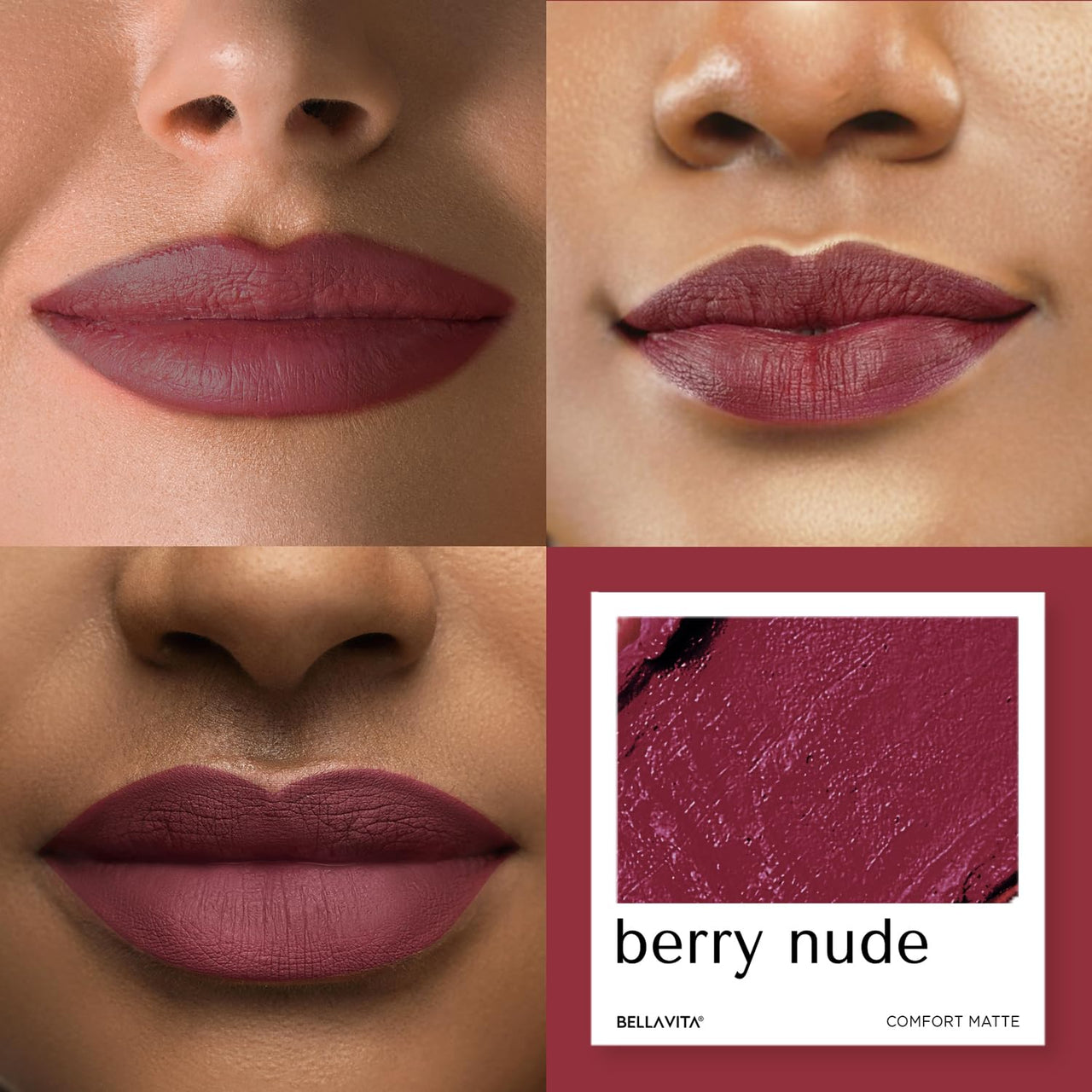 BELLAVITA Comfort Matte Bullet Lipstick| Intense Colour| Creamy Matte Finish| Intense Moisturisation| Smooth Glide| Lipsticks for Women| 4 Hr Stay, Berry Nude, 4.2 gm