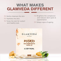 Glamveda Potato Anti Pigmentation Facial Kit | 6 Steps Facial | Fights Blemishes and Dullness | Protects and Nourishes | 40 GM