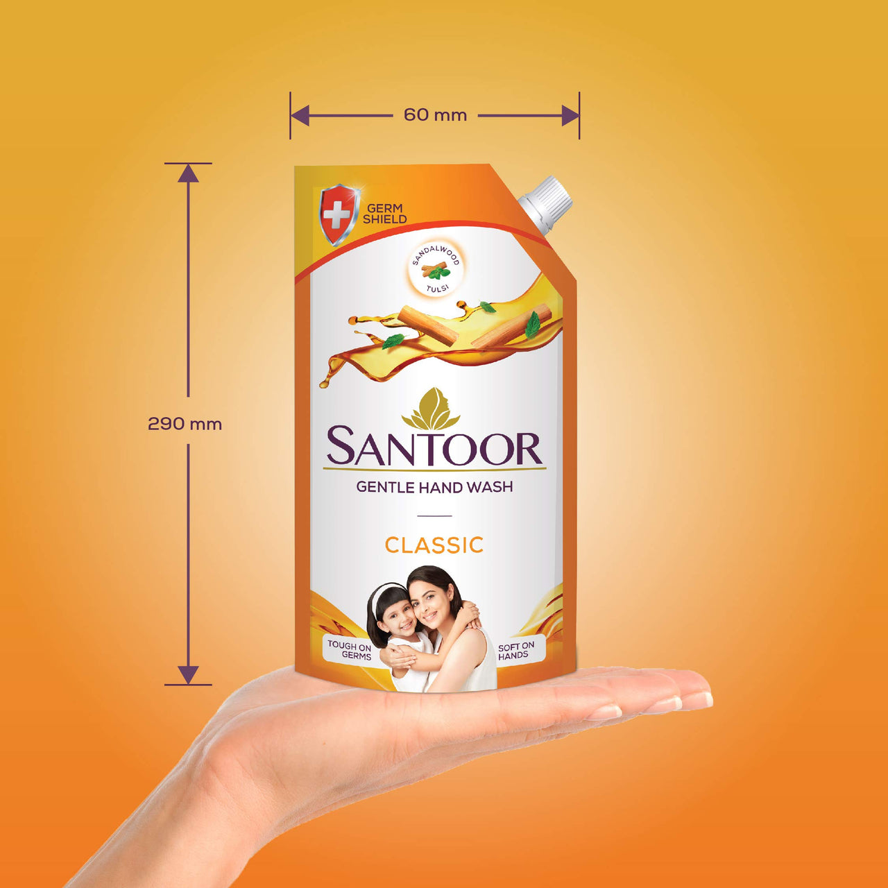 Santoor Classic Gentle Handwash with Sandalwood and Tulsi for Bacteria and Germ Protection, 750ml, Pack of 2 & Santoor Mild Handwash, 1500 ml