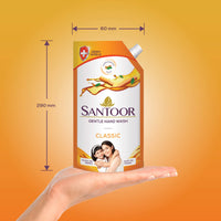 Santoor Classic Gentle Handwash with Sandalwood and Tulsi for Bacteria and Germ Protection, 750ml, Pack of 2 & Santoor Mild Handwash, 1500 ml