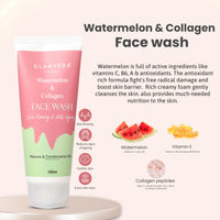 Glamveda Watermelon & Collagen Anti Ageing Combo | Reduces signs of ageing | Skin firmimg, Clarifies skin | Gives radiant glow | Face wash & Peel Off Mask Combo