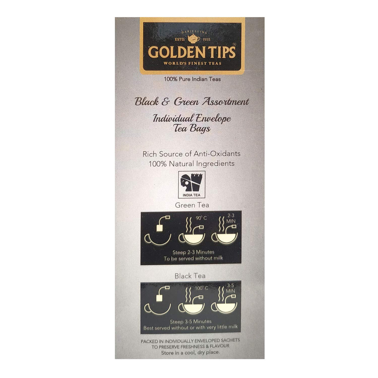 Golden Tips Black and Green Assortment Individual Envelope Tea Bags (48 Gram, 24 Bag-Pack of 2)