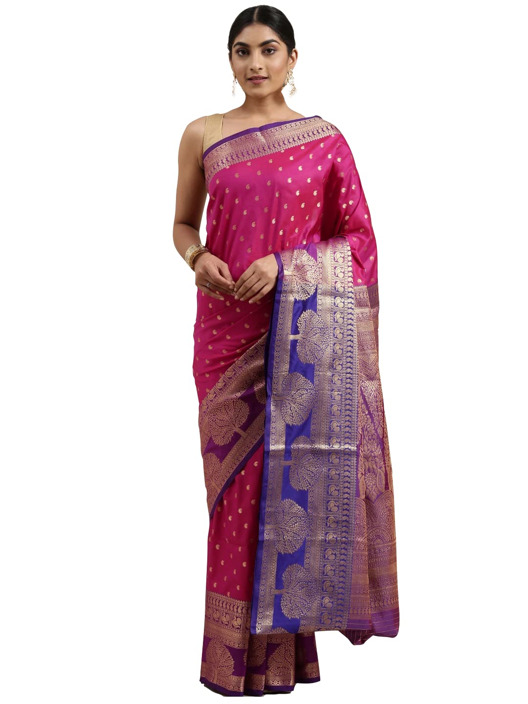 Pandadi Saree Women's  Banarasi Silk Saree With Unstitched Blouse Piece