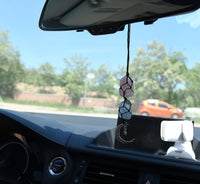 BOHO GARDEN Hanging Car Charm - Rose Quartz, Blue Calcite - Dangling Moon & Healing Crystal Accessories, Rearview Mirror Decorations - Love, Connection, Self-Worth, Calmness, Communication, Creativity Rose Quartz-blue Calcite
