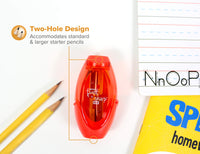 Bostitch Office Twist-N-Sharp Manual Pencil Sharpener, 2 Holes for Standard and Jumbo Pencils with Ratchet Technology, 1 Sharpener Random Color