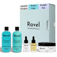 Ravel Customized Hair Fall Control & Strengthen Starter Regimen for Normal Scalp & Straight Hair, Customized for Dry/Normal/Oily Hair, 5 Product kit - Shampoo + Conditioner + Mask + Serum + Oil