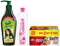 Dabur Red Paste - India's  No.1 Ayurvedic Paste,800g (200gm*4) & Gulabari Premium Rose Water, 400 ml & Amla Hair Oil - for Strong, Long and Thick hair - 550 ml