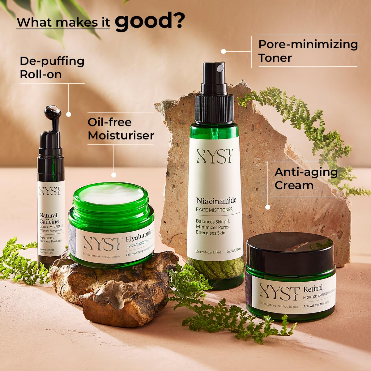 Xyst Anti-Aging Kit with Liposomic Retinol, Hyaluronic Acid & Natural Caffeine | Reduces Fine lines | Anti-Wrinkle | Boost Collagen & Firms Skin | All Skin type | Derma Certified - Pack of 4