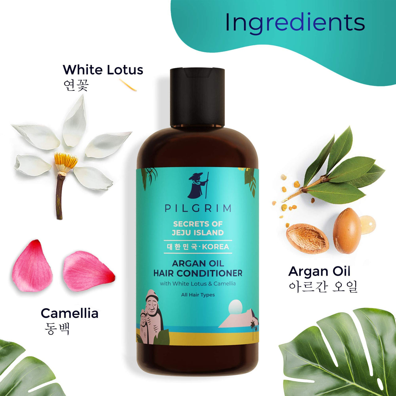 Pilgrim Korean Anti-Frizz Hair Care Set With Sulphate Free Shampoo & Argan Oil Conditioner 200ml Each - FREE Jute Kit Bag | Silky Smooth Hair for Women and Men