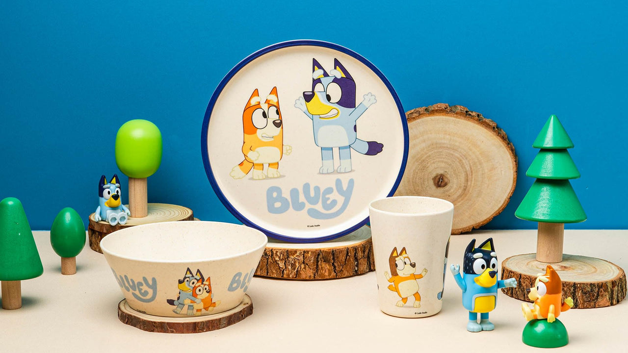 Zak Designs Bluey Kids Dinnerware Set 3 Pieces, Durable and Sustainable Melamine Bamboo Plate, Bowl, and Tumbler are Perfect For Dinner Time With Family (Bluey, Bingo, Bandit, Chilli) 8" Plate, 6" Bowl, 10oz Tumbler
