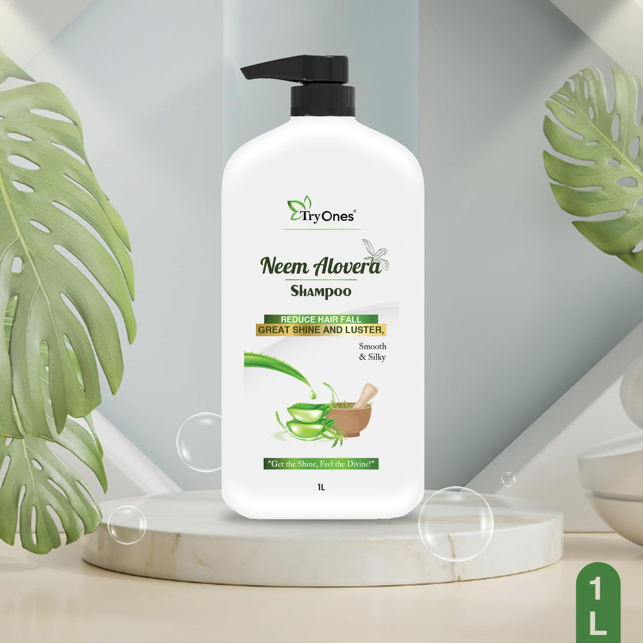TryOnes Neem & Aloe vera Shampoo Anti Dandruff & Anti Hair Fall Herbal Hair Cleanser/Shampoo| Gets hair rid of Dandruff 1000 ml