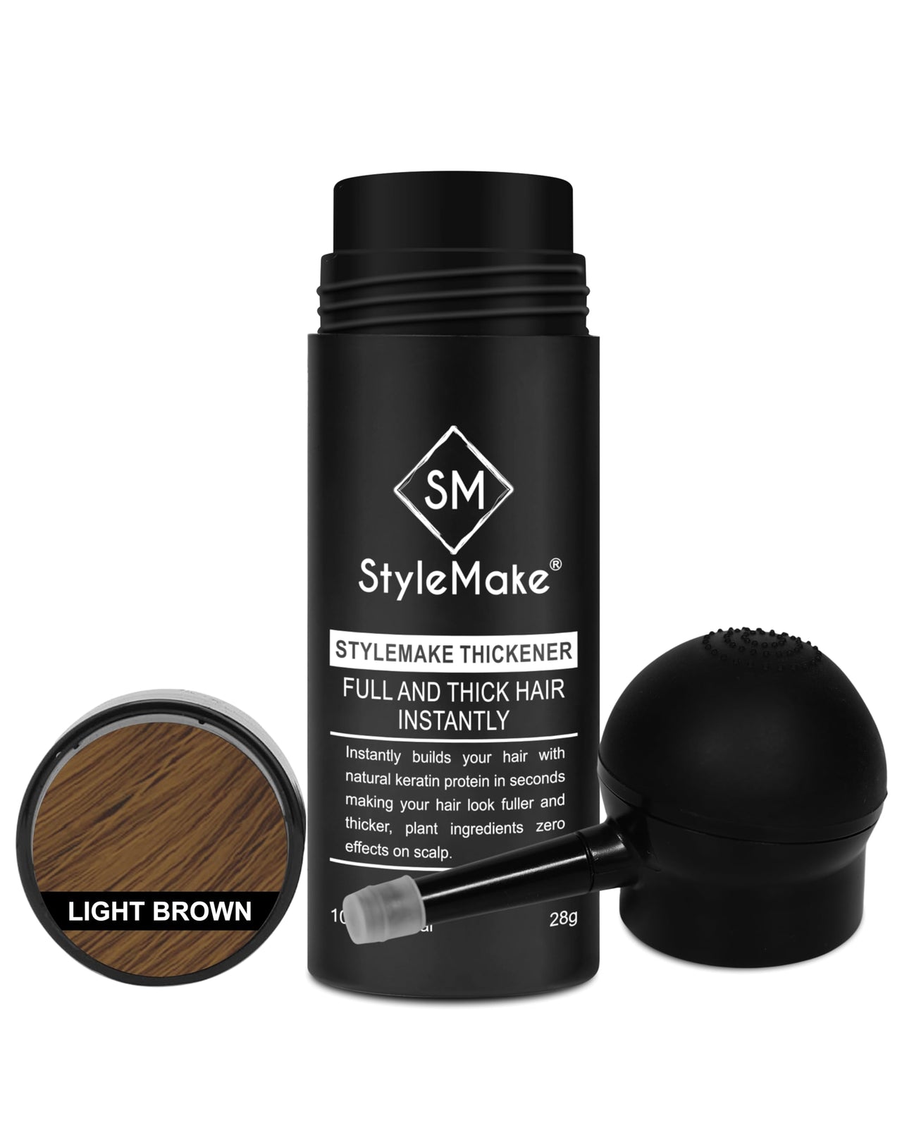 StyleMake Thickener Hair Fiber Light Brown 28gm With Pump For Thin & Fine Hair Instantly Transform | Hair Thickening Fibre Spray For Men & Women | Hair Loss Concealer | (Light Brown Fiber + Applicator)