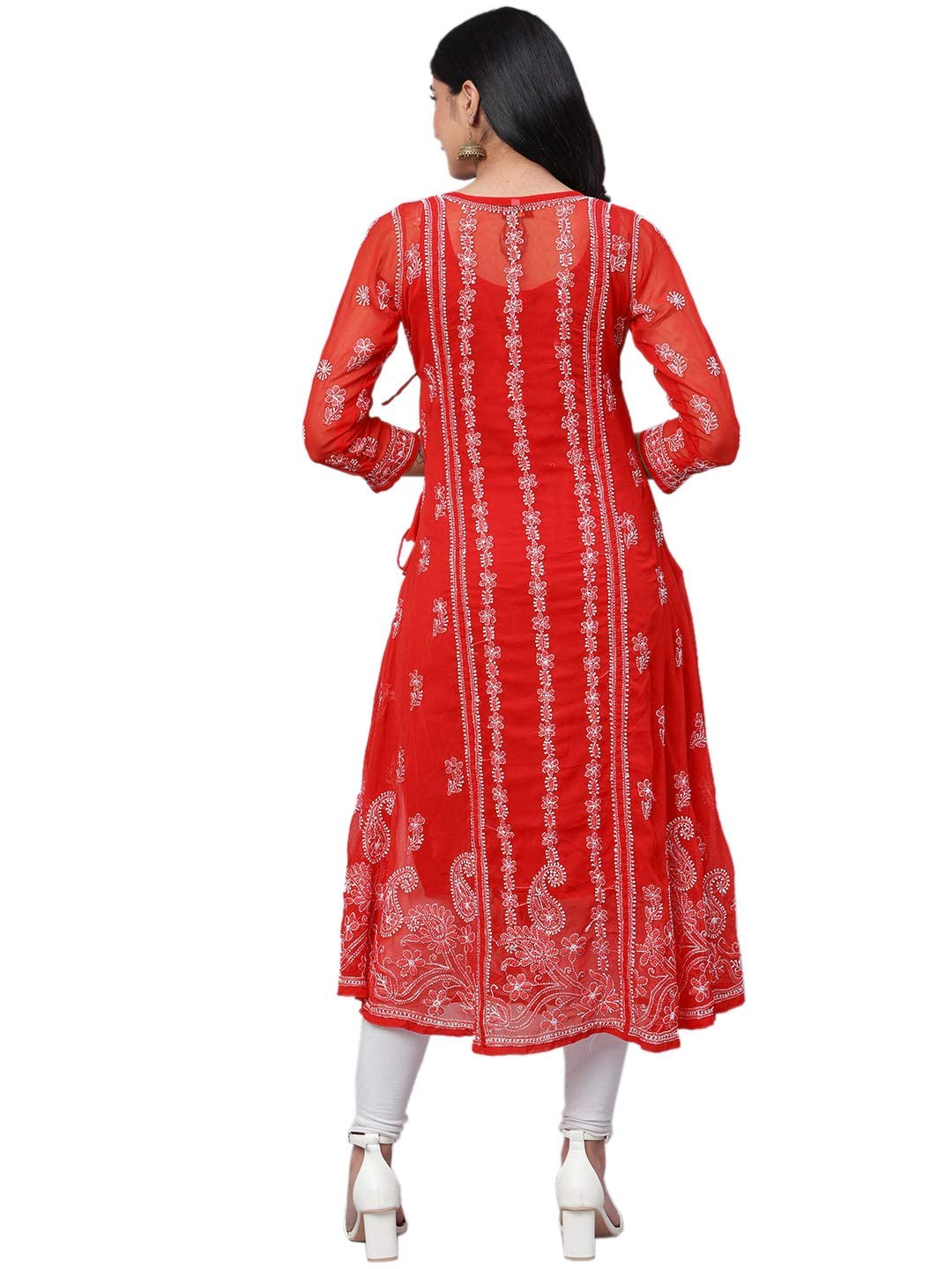 Ada Handcrafted Lucknowi Chikan Women's  Georgette Angrakha Kurti Kurta with Slip A100593