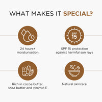 Oshea Herbals Cocoa Butter Deep Moisturising Body Butter for Dry to Normal Skin SPF 15 with 24+ Hrs Moisturizing | Enriched with Cocoa Butter, Shea Butter & Vitamin E | Paraben & Mineral Oil Free 200g