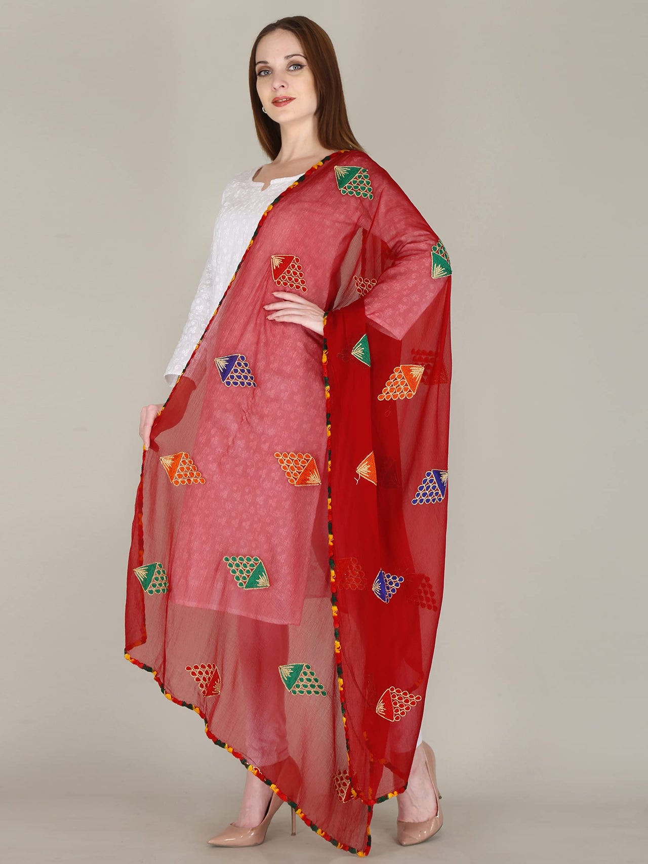 DIAMO Embroidered Chiffon Women's  Dupatta