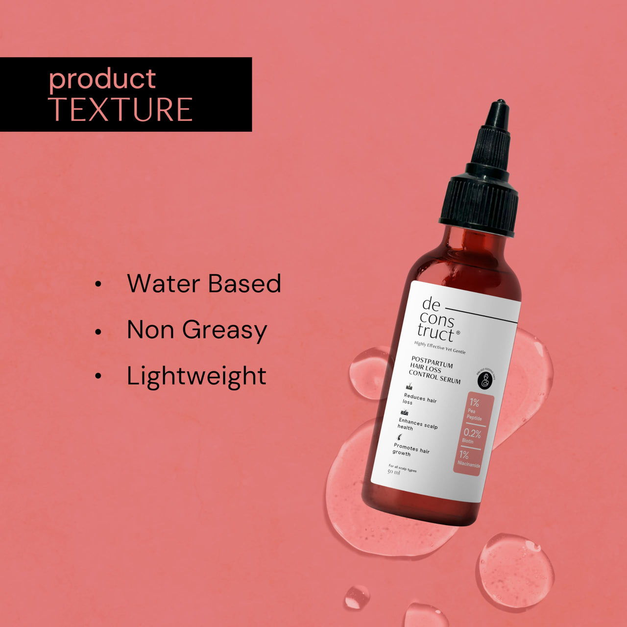 Deconstruct Postpartum Hair Loss Control Serum with Biotin and Contains 1% Pea Peptide + 1% Niacinamide | For hair fall after pregnancy | Breastfeeding Safe | 50ml