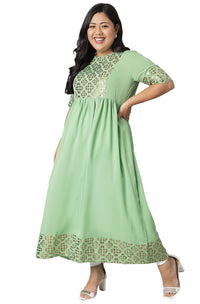 XL LOVE - By Janasya Women's  Plus Size Green Poly Crepe Kurta