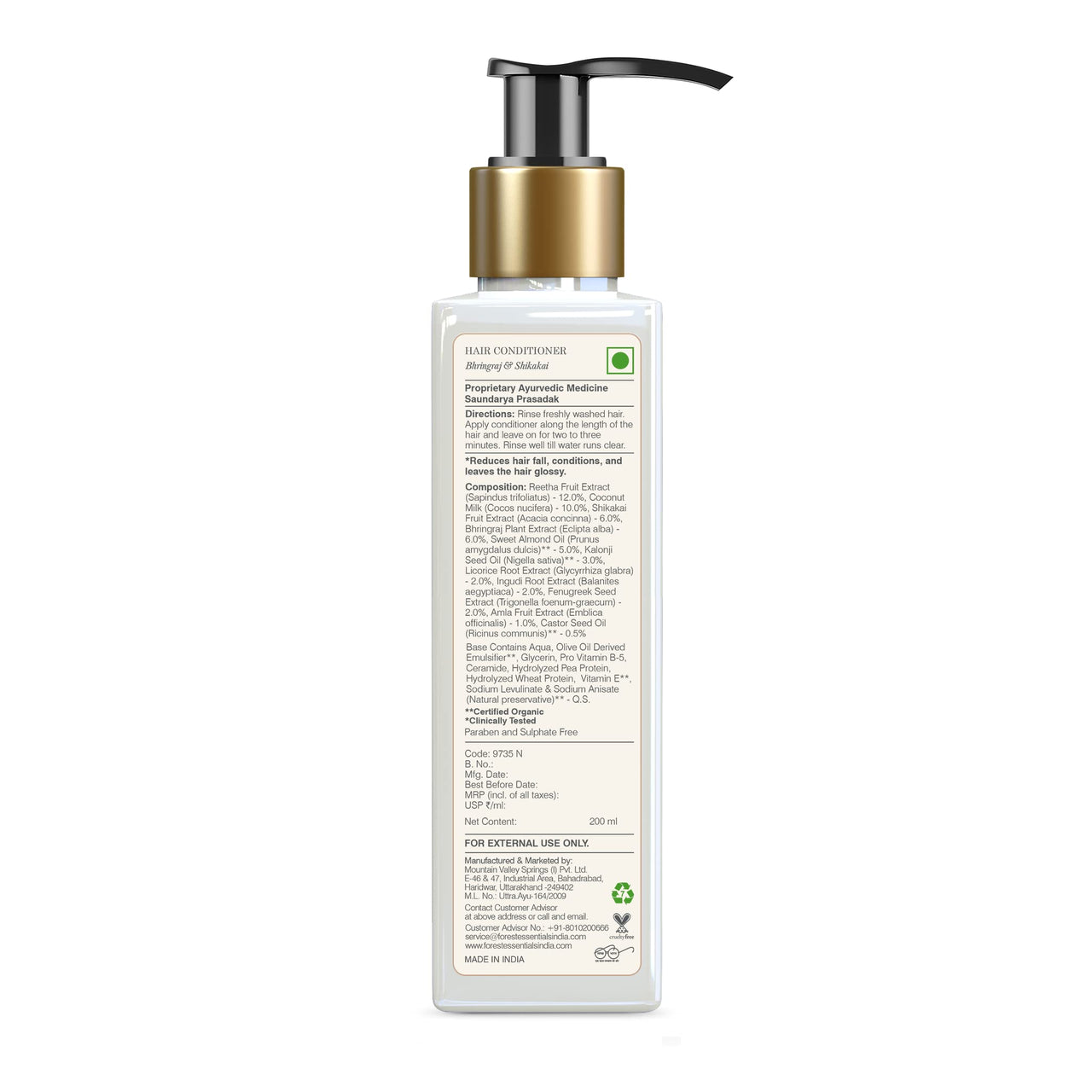 Forest Essentials Hair Conditioner With Coconut Milk, Licorice, Bhringraj & Shikakai, Natural Hair Conditioner To Deeply Nourish Dry, Normal Hair (Shikakai), SLS/SLES & Paraben Free, 200ml, (1 count)