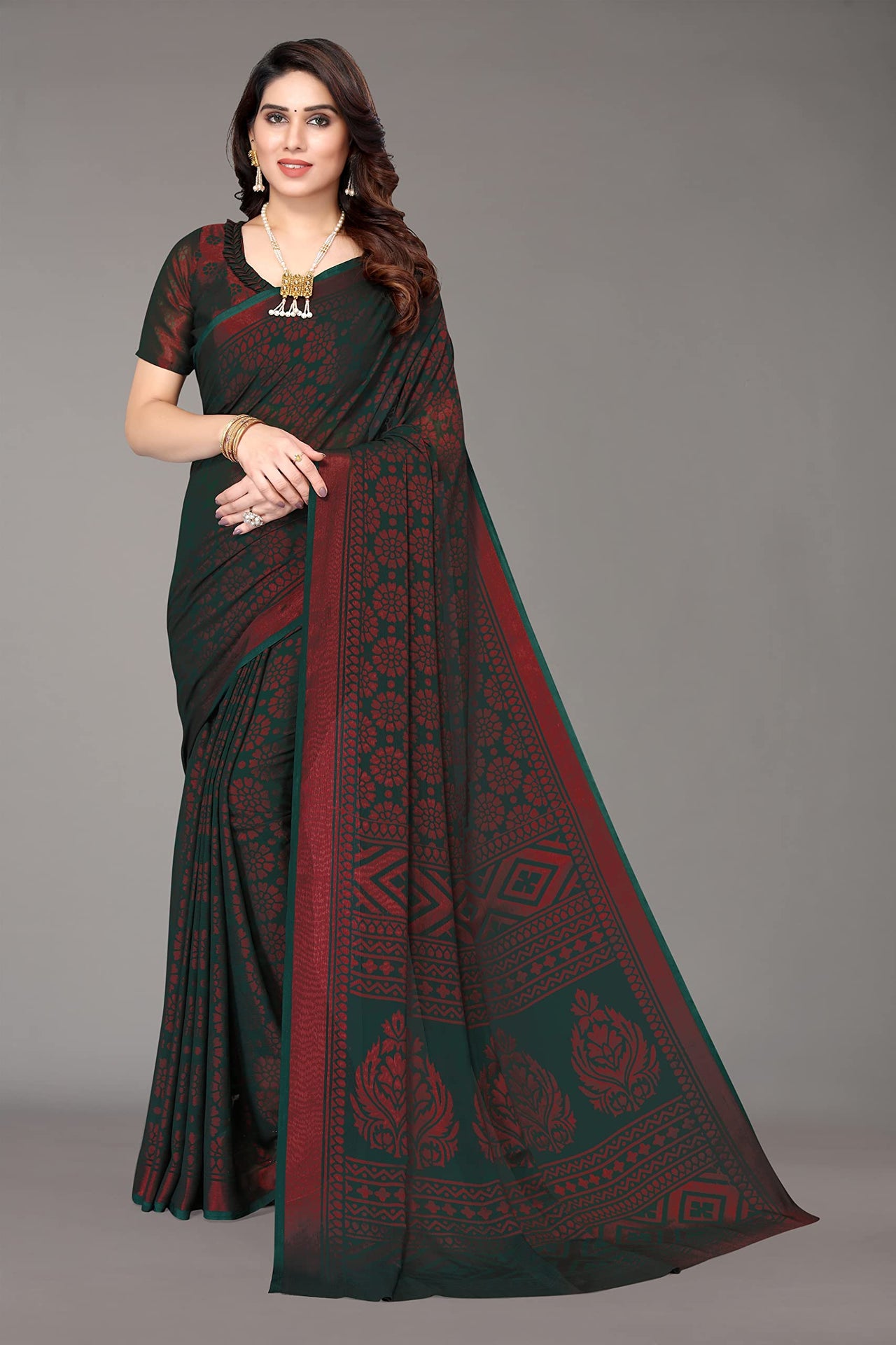 Winza Designer Women's  Chiffon Brasso Printed Saree with Blouse Piece (WDP Brasso Malini W)