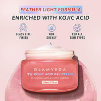 Glamveda 2% Kojic Acid Gel Cream with Niacinamide & Alpha Arbutin | Brightens Skin & Reduces Pigmentation | Fades Dark Spots & Acne Scars | For All Skin Types