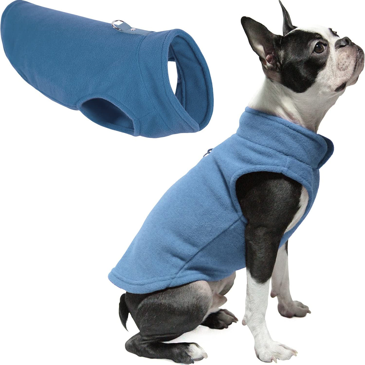 Gooby Fleece Vest Dog Sweater - Blue, Large - Warm Pullover Fleece Dog Jacket with O-Ring Leash - Winter Small Dog Sweater Coat - Cold Weather Dog Clothes for Small Dogs Boy or Girl Large (Around 18-lb)