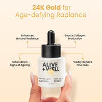 Alive & Well 24K Golden Hour Glow Facial Oil, with 24K Gold Flakes, Crafted By Dermatologists for Glowing Skin and Radiance, Boosts Collagen, Reduces Wrinkles and Fine Lines, for Men & Women - 30ml