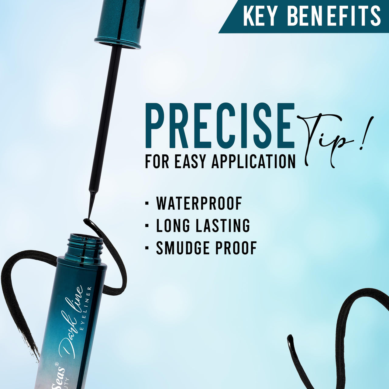 Seven Seas Dark Line Eye Liner Waterproof Liquid Black Eyeliner | Smudge Proof Transfer Proof | Eye Liner for Eye Makeup | Black, 5ml