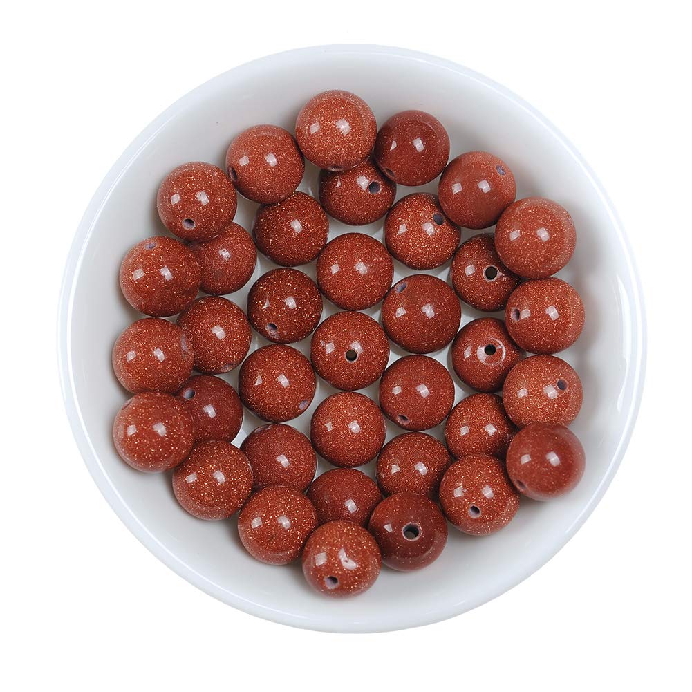 Natural Stone Beads 2mm Gold Sand Stone Round Loose Beads Crystal Energy Stone Healing Power for Jewelry Making DIY,1 Strand 15"